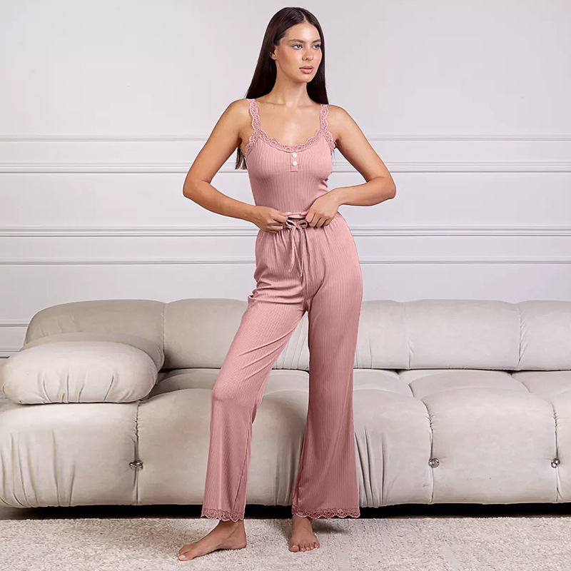 Women 2 Pcs Pajamas Sets Pure Color Fashion Basic Comfort Home Daily Sleep Wear